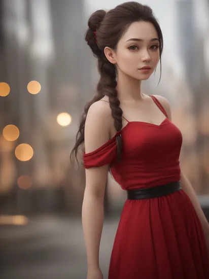 (dynamic pose:1.2),(dynamic camera),photo RAW,(gel40bo,a (close-up:1.2) young_woman in Crimson dress,Long black braided ponytail hairstyle,(bokeh:1.35), dof,  ,Realistic, realism, hd, 35mm photograph, 8k), masterpiece, award winning photography, natural light, perfect composition, high detail, hyper realistic, (composition centering, conceptual photography)