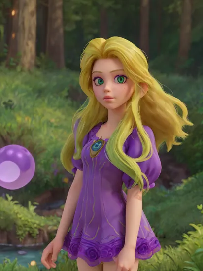 (rapunzel:1),  (jumping off a cliff:1.2), (75 feet of hair), (hair glowing yellow, hair emitting yellow light, flowy hair, neon glowing hair), (midnight, dark lighting, moon light:1.0), (purple princess dress:1.5), (purple dress), (long hair, blonde hair, green eyes:1), (loose hair:1.5),  ((green eyes)), (dress:1), (long dress),  cartoony facial features, large round eyes, blonde hair, (realistic:1.2),  (masterpiece:1.2), (full-body-shot:1),(Cowboy-shot:1.2), light particles, forest background, neon lighting, dark romantic lighting, (highly detailed:1.2),(detailed face:1.2), (gradients), colorful, detailed eyes, (detailed landscape:1.2), (natural lighting:1.2),(detailed background),detailed landscape, (dynamic pose:1.2), close shot, solo,     