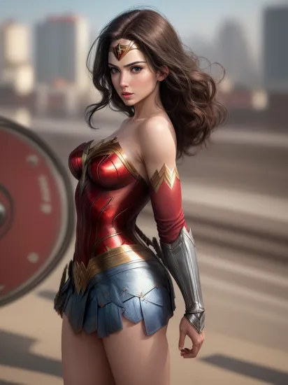 masterpiece, best quality,wonder woman,Ideal woman's butt and hips, city background