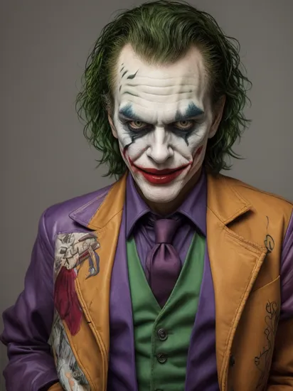Cowboy Shot,((glossy eyes)),(masterpiece, best quality:1.4)best quality, high detail, (detailed face), detailed eyes, (beautiful, aesthetic, perfect, delicate, intricate:1.0), joker painting of a man with green hair and a yellow jacket, digital art by Nicholas Marsicano, reddit, digital art, portrait of joker, portrait of the joker, portrait of a joker, the joker, joker, from joker (2019), #1 digital painting of all time, # 1 digital painting of all time, film still of the joker,