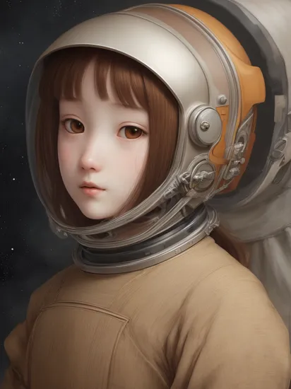 highly detailed portrait of a young astronaut girl with helmet and dress by leonardo da vinci in the style junji ito trending on artstation deviantart