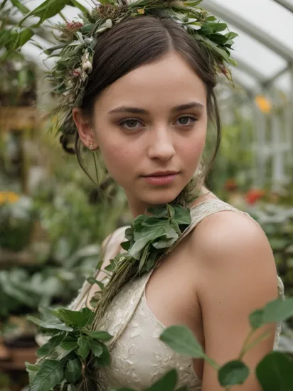 ((Portrait Photography)),cinematic photo professional raw photograph of nia-nacci Dress with a Velvet Bow Detail,A Victorian greenhouse filled with exotic plants,close up,  dslr, 8k, 4k, ultrarealistic, realistic, natural skin, textured skin  . 35mm photograph, film, bokeh, professional, 4k, highly detailed