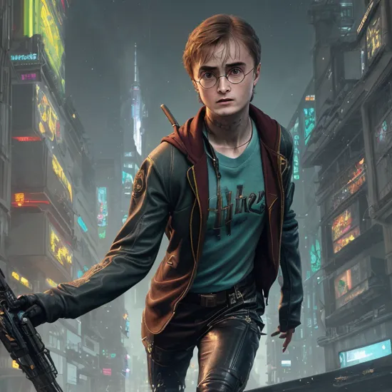 official art, 4k, photography, cyberpunk biotic neon alien lush city submerged with mist and water, fog, flying spaceships, biotic robot cat girl, alien lush blue techwear shirt, alien lush green techwear skirt, connected to a terminal, connected to a terminal, (daniel radcliffe as (harry potter):1.2), doing experiments on biotic aliens, (cyberpunk style, anime 2d style:1.2), highly detailed, intricate, trending on artstation, art by J.C. Leyendecker