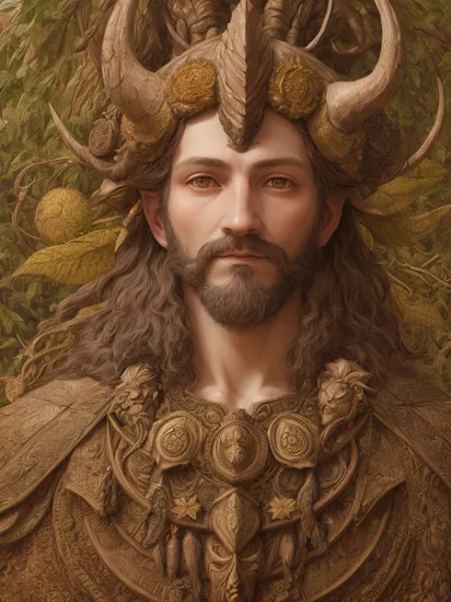 head and shoulders portrait horned god of the forest, dnd character portrait, richard dadd, sharp focus, studio photo, intricate details, highly detailed, centered, symmetry, painted, intricate, volumetric lighting, beautiful, rich deep colors masterpiece, sharp focus, ultra detailed , astrophotography