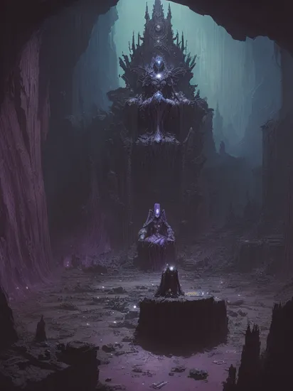 thanos,  sitting on throne, 
veil, vessel of sin,
glowing gems
cyberpunk
messy room
shadow, dim light, dark room. messy, detailed background,
dystopian
((perspective from above))
(concept art, manga by H.R giger, ZdzisÅaw BeksiÅski)
[(details:1.2): [ (many small details:1.3) : [ (many ultrasmall details: 1.2):(very detailed ultrasmall edges and microrelief:1.5):0.7 ]: 0.4 ] :0.2]