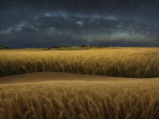 A beautiful painting of a starry night, shining its light across a wheat field sea.by James Gurney, Trending on artstation.van gogh style	 shiny , real high - definition ,shocking,  super wide-angle panorama , super high-definition ,8k lifelike , high pixel , crack , Marc Adamus landscape photography , high-definition , HD