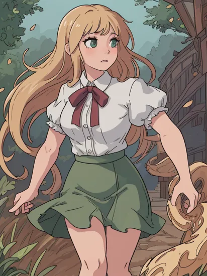photorealistic, best quality, sharp focus, 8k, 4k, Masterpiece, Best Quality, realistic skin texture, extremely detailed, intricate, hyper detailed, illustration, soft lighting, high resolution, sharp detail,   Thick tentacles, rapunzel, facing away from viewer, walking away from viewer, green mini-skirt, skirt lifted to show pussy,