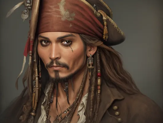 from pirates of the caribbean ,  realistic, a portrait photo of a the pirate Jack Sparrow