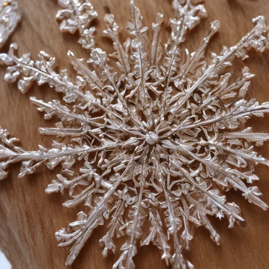 (masterpiece, best quality:1.2),intricate details, 8k, snowflake, macro photography, wood   