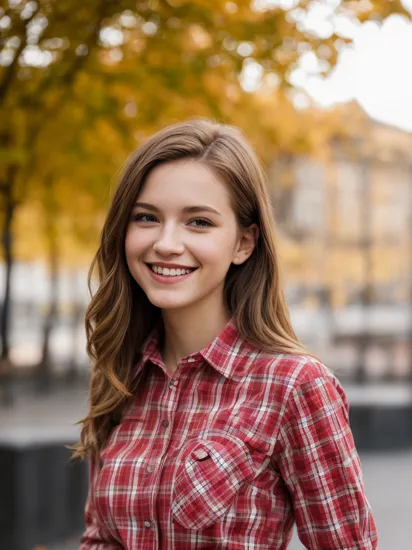 portrait photography, red checkered shirt, smile, Berlin background, masterpiece, high quality, soft colors, bokeh, (high detailed skin:1.1)
  luv
