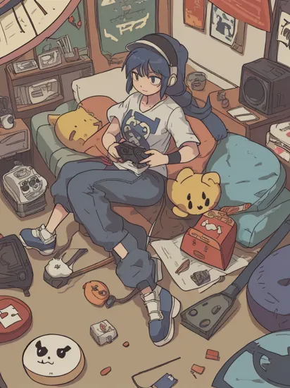 (best quality), ((masterpiece)), (highres), illustration, original, extremely detailed wallpaper, game console, game controller, soccer ball, controller, television, playstation controller, bookshelf, gamepad, indoors, poster (object), book, pillow, bed, no humans, shelf, english text, nintendo switch, ball, virtual youtuber, monitor, poke ball, table, video game, telstar, food, keyboard (computer), handheld game console, messy room, blanket, playing games, mouse (computer), cup, pikachu, ground vehicle, computer, box, cameo, bag, chair, clock, bedroom, link, shoes, globe, mario, loaded interior, solo, motor vehicle, book stack, sonic the hedgehog, soccer, 1boy, couch, poke ball (basic), holding controller, weapon, game boy, baseball bat, character doll, 1girl, headphones, helmet, can, bottle, sword, cd, hat, kirby, speaker, scenery, cardboard box, meme, rug, trash can, artist name, painting (object), map, window, desk, gun, playstation portable, samus aran, guitar, slippers, instrument, male focus, aircraft, pizza, wooden floor, photo (object), lying, tissue box, dice, parody, bulletin board, cosplay, shoes removed, sneakers, copyright name, model kit, skull, carpet, futon, logo, microphone, trash bag, character print, blonde hair, brand name imitation, airplane, holding game controller, cloud, isabelle (animal crossing), cushion, pokemon (creature), picture (object), alarm clock, toy, gloves, stuffed toy, under covers, mega man (character), graffiti, character name, sticker, handgun, bean bag chair, coca-cola, ladder, lamp, shirt, multiple girls, joystick, on bed, mug, inkling, plant, soda can, doll, cabinet, motorcycle, long hair, refrigerator, day, sitting, clothes writing, board game, sky, boots, alcohol, messy, card, backpack, crossover, shadow, product placement, paintbrush, paper, objectification, dakimakura (object), remote control, plate, office chair, portrait (object), calendar (object), wall, kiryu coco, manga (object), boots removed, mori calliope, bed sheet, cable, panda, smile, ninomae ina'nis, gawr gura, blue hair, explosive, takanashi kiara, union jack, crewmate (among us), animal ears, yukkuri shiteitte ne, black hair, paint, drawer, multiple boys, mask, baseball cap, master sword, bicycle, daruma doll, robot, sleeping, multiple crossover, meta knight, radio, skull and crossbones, brown hair, on back, candy, holding, kuma (persona 4), watson amelia, fruit, screen, stuffed animal, curtains, animal print, door, joy-con, drinking glass, picture frame, soda bottle, hakurei reimu, watermark, squirtle