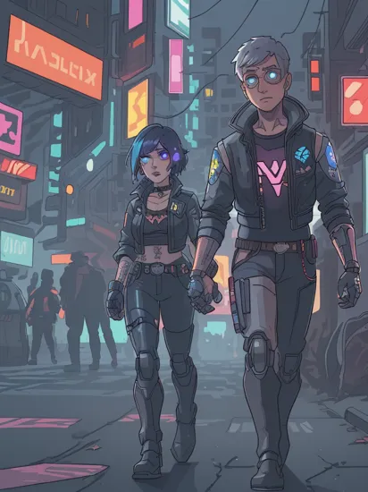 depict a scene in which (cowboy Woody wearing cyberpunk clothes, walks on dark misty street of the dystopian cyberpunk 2077 city), wide shot, with many (hinges, tubes, monocle eye implant, glowing implants, robot joints, cybernetic face modifications, body modification), in the background we see a futuristic metropolis in the cyberpunk 2077 style, bokeh, glowing eyes, neon city lights, misty, dynamic angle

 , (solo,masterpiece,best quality,highly detailed,volumetric lighting,original), extremely detailed 8K wallpaper,  full body, 35mm photograph, film, bokeh, professional, 4k, ray tracing , HDR , colorful, ((cyborg)), male, ((mechanical arms)), 