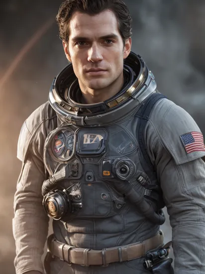 HDR 4K,Portrait Photography of award winning actor Henry Cavill wearing a Space Suit, henrycavill person, Movie, Science-Fiction, cinematic lighting, two point lighting,  , 