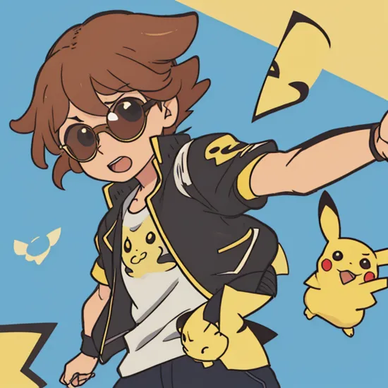 cute cartoon of a (pikachu) wearing a (leather jacket) and (sunglasses), solo