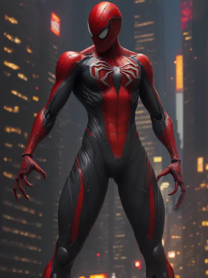 a photograph of spider man 2099, biomechanical,  complex robot, full body, hyper realistic, insane fine details, Extremely sharp lines, cyberpunk aesthetic, a masterpiece, featured on zbrush central