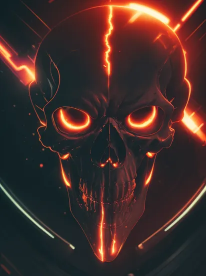 skull-like face of terminator in the space station, neon lights reflections, reflection mapping, intricate details, dramatic lighting, hyperrealism, cinematic, 8k, sharp focus, epic composition, unforgettable illustration