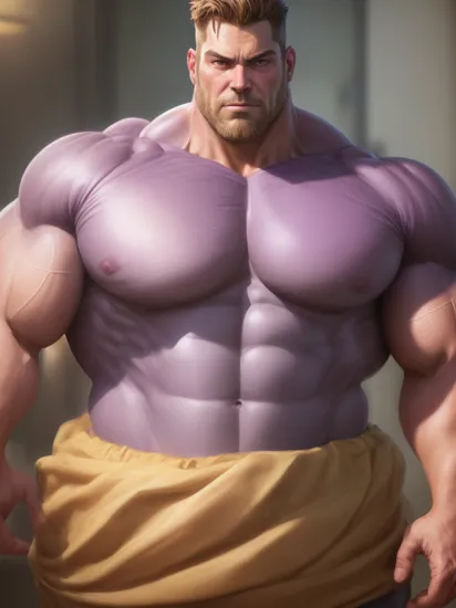 1boy, thanos, 48 years old, (pectoral focus), (((gigantic soft pecs))), shiny purple skin, pov, bara, volumetric lighting:1.1, best quality, masterpiece:1.1, handsome, manly, pleased, aroused, sexy, beer belly, tonemapping,  detailed iris, detailed eyes, sharp focus, detailed, bald, endomorph, looking at viewer, daddy body, dad bod, beefy, thick, thicc, purple skin,       