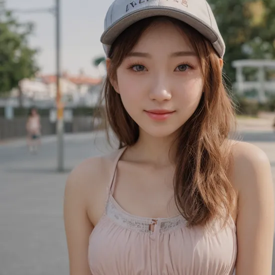Portrait of karina, (baseball cap), street photography, city streets, blushing, awkward smile, looking into camera, (8k, best quality, masterpiece:1.2), (realistic, photo-realistic:1.37), ultra-detailed, 1 girl, cute, solo, beautiful detailed sky, night, dating, (nose blush), (closed mouth) small breasts, beautiful detailed eyes, realistic, photo, matte colors, detailed backgound,  eye makeup,bikini,, Natural light,, ,   (pureerosface_v1:0.5), (ulzzang-6500-v1.1:0.5)    
