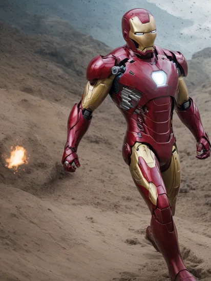 (8k, RAW photo, best quality, masterpiece:1.2), ultra detailed, official art, photo-realistic:1.37, upper body shot, marvel Iron Man, film grain, action pose