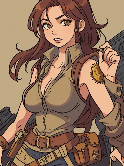 vector art, Steampunk Portrait of Lara Croft, detailed, comic style, jim lee!!!