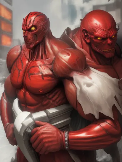 (super huge size Spawn and Red Hulk body muscular),((Spawn mask)),Spawn huge cape,high resolution,HD,very realistic,bloody,explosion,city,street,aircraft,man focus, solo,(look at viewer), prefect metal armor,((solo:1.8)),(human skin color:1.89), in snow and rain,dymanic view,floating in the air, (huge shiny sword and spare),(bio-tech long hair),
