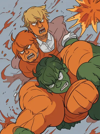 Donald Trump as an angry Hulk but orange colored