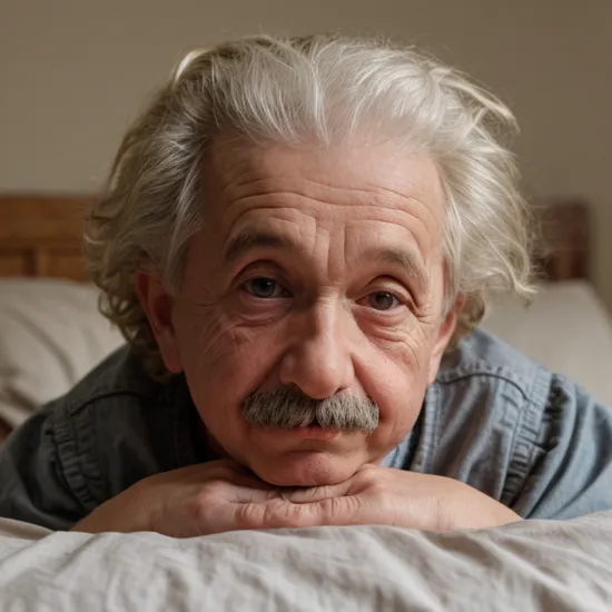 close-up baby albert einstein in the bed , 8k uhd, dslr, high quality, rdr2game style 