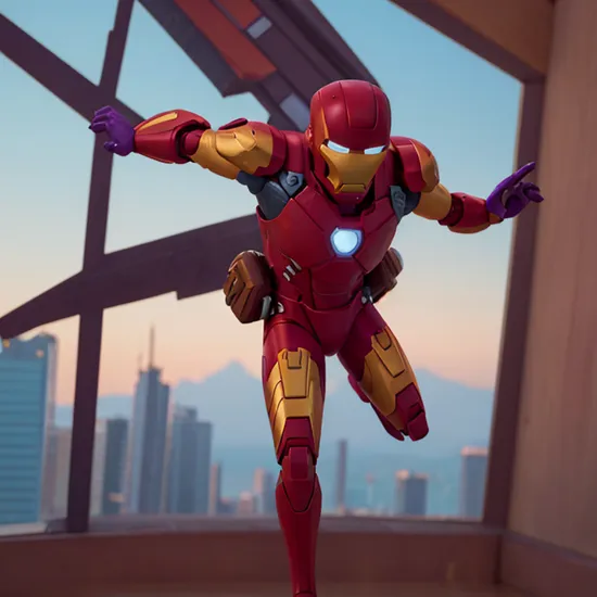 evil iron man, flying into an intense battle:3, cyberpunk suit (purple and black), athletic posture:2, cinematic, 32k, UHD, HDR, cinematic image, intricate details, ultra-realism, action background, hyper-detailed, 32k, stunning image, cinematic film, IMAX, ultra-detailed, cinematic composition, orange and teal color scheme:2.4