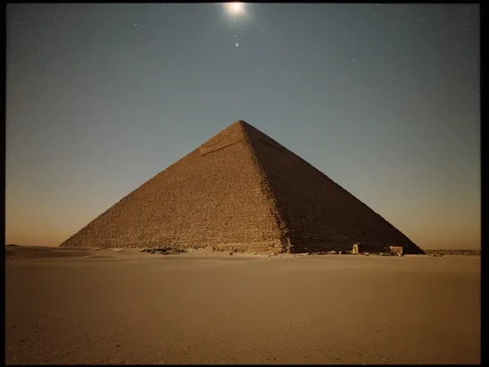 a pinhole_solargraph above the Great Pyramid at midnight, astrophotography, stunning ,