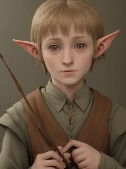 hyperrealistic photo of Tolkien's Lord of the rings style elf Dobby from Harry Potter, legolas hairstyle Bows and arrows, maximum details, 16k