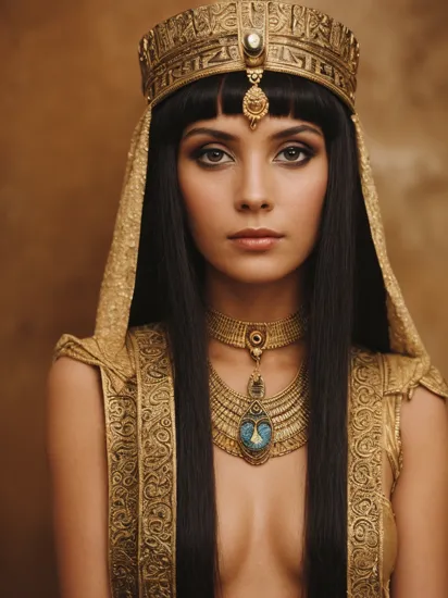 photo of (lesanbrandt:0.99) as cleopatra queen of egypt , detailed face, film grain, Kodak Portra 800, f1.8 , symmetrical