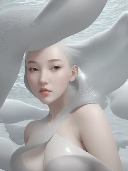 she as (beluga whale face:1.15) portrait Floating geometric shapes, warped dimensions, mind-bending illusions, haute couture defying laws of physics, Vogue of Escherian Dreams, an ever-shifting, gravity-defying environment filled with impossible architectural marvels, ,detailed, ,