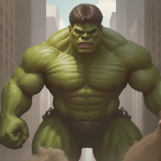 hulk, realistic full-body shot, towering presence, streets, day, helicopter circling above, intricate details, masterpiece, absurdres, best quality, photorealistic 
