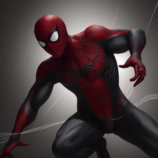xians,,Dark Spider Man composed of flowing black lines, with lines resembling light and realistic rendering