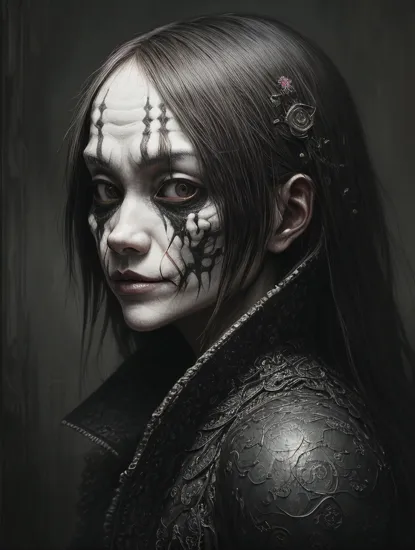 by Tsutomu Nihei, (strange but extremely beautiful:1.4), (masterpiece, best quality:1.4), in the style of nicola samori, The Joker, Hyper realistic art skull joker demon concept art portrait by Casey Weldon, Olga Kvasha, Miho Hirano, hyperdetailed intricately detailed gothic art trending on Artstation triadic colors Unreal Engine 5 detailed matte painting, deep color, fantastical, intricate detail, splash screen, complementary colors, fantasy concept art, 8k resolution, gothic DeviantArt masterpiece, Extremely high-resolution details, photographic, realism pushed to extreme, fine texture, incredibly lifelike