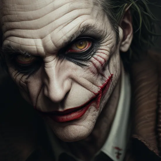concept art the joker from batman re-imagined by clive barker,face portrait,amazing character,intricately detailed,thorough,imaginative,, glow effects, godrays, Hand drawn, render, 8k, octane render, cinema 4d, blender, dark, atmospheric 8k ultra detailed, cinematic, Sharp focus, big depth of field, Masterpiece, 3d octane render, 8k, concept art, trending on artstation, hyperrealistic, extremely detailed CG unity 8k wallpaper, trending on CGSociety, Intricate, High Detail, dramatic . digital artwork, illustrative, painterly, matte painting, highly detailed