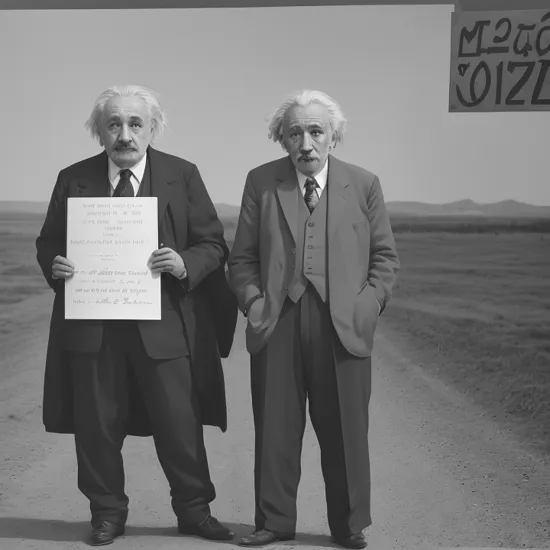 Physicist Albert Einstein is dressed in national Kazakh clothes, the national dress of the Kazakhs is shapan, in the clothes of nomads, in the clothes of Central Asia, there is a horse nearby, photos from the 80s, photo black and white, the criminal was caught, photo installation or "mugshot" zone, he holds a criminal's sign in his hand.