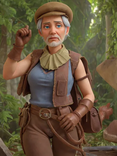 (best quality, photorealistic, hyper realistic, masterpiece:1.3), (1girl), frail, light blue eyes, gray hair, beard,, panties, cameltoe, portrait, solo, upper body, detailed background, detailed face, (1920s theme:1.1), explorer, sneaking, dynamic pose, tattered frayed leather clothes, vest, indiana jones hat, straps, belt, gloves, (leather pouches:0.4), treasure map, tropical jungle background, vines, mold, dust, dark cinematic atmosphere, occult, , <lyco:CulturePunkBundle-000007:0.5>, OldEgyptAI, ancient egyptian, high quality, highres, intricate details, 4k, 8k, 