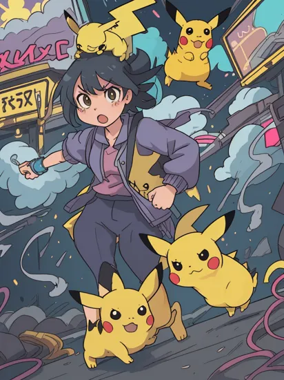(masterpiece),
pikachu, angry looking girl behind pikachu, cloudy, nightfall, Neon light. vibrance,
dim light, cute, ultra realistic, HDR, intricate details,
