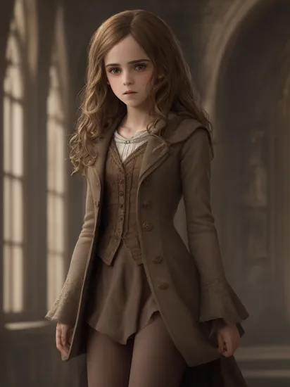 Emma Watson as Hermione Granger in Harry Potter, mature 35 years old, high heels, sexy, hit,  bushy brown hair and brown eyes, long hair, harry potter movies style, ((detailed facial features)),(detailed face:1.2) (freckles:1.1)(cute beautiful face:1.3)(((full body))), (hogwarts on background), ((((cinematic look)))), soothing tones,intricate scene, insane details, intricate details, hyperdetailed, low contrast, soft cinematic light, dim colors, exposure blend, hdr, faded, slate atmosphere, WB studio, Intricate, High Detail, Sharp focus,