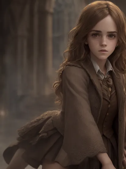 Emma Watson as Hermione Granger in Harry Potter, mature 35 years old,(smoking a cigarette:1
2), high heels, sexy, hit,  bushy brown hair and brown eyes, long hair, harry potter movies style, ((detailed facial features)),(detailed face:1.2) (freckles:1.1)(cute beautiful face:1.3)(((full body))), (hogwarts on background), ((((cinematic look)))), soothing tones,intricate scene, insane details, intricate details, hyperdetailed, low contrast, soft cinematic light, dim colors, exposure blend, hdr, faded, slate atmosphere, WB studio, Intricate, High Detail, Sharp focus,