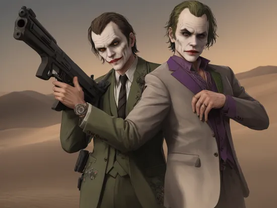 (best quality) (realistic) gtav style of the Joker holding a desert eagle (perfect eyes)