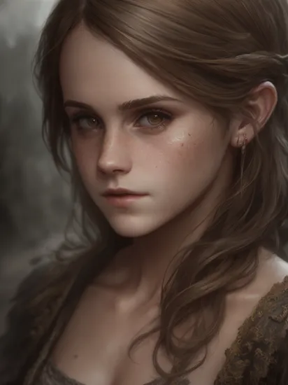 ((best quality)), ((masterpiece)), ((realistic)), (detailed), portrait (Emma Watson: 1.5 as Indiana Jones), (detailed beautiful face, detail skin pores, imperfect skin, ultra-detailed body:1.3), from the front, (acrylic paint:0.4), art, artstation, (cartoon:0.5), dull colors, detailed digital art, trending on artstation, concept art, unreal engine, hyper detailed, volumetric light, moody cinematic epic concept art, realistic matte painting, cinematic epic, insanely detailed, ((masterpiece)), absurdres, HDR,, 