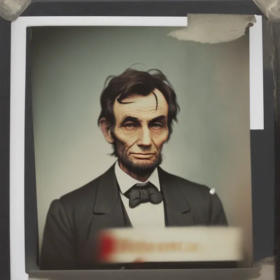 Faded Polaroid Photo of Photo of abraham lincoln in matrix with a stop sign that says "bullet time"  , analog, old faded photo, old polaroid