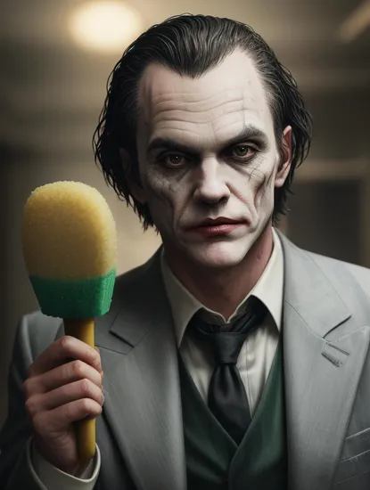 (best quality) (realistic) gtav style of the Joker holding a sponge