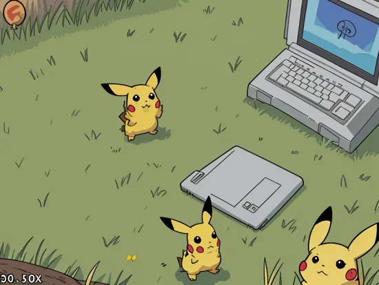 pikachu in the tall grass, (ps1 style:1),  , (game screenshot), (computer generated image)