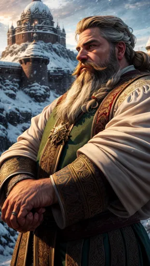 zrpgstyle, from_side ornate royal robes embroidered runes (royal elderly male dwarf:1.2) dwarven king magnificent palace snowy mountains (granite marble:1.1) thick braided beard bright morning light (masterpiece:1.1) (best quality) (detailed) (intricate) (8k) (HDR) (cinematic lighting) (sharp focus) (intense action scene, dutch angle, foreshortening, motion blur, blurred foreground:1.3)