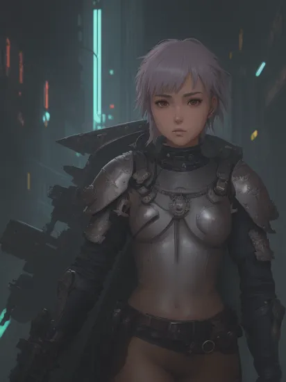 Joan of Arc, Jeanne d'Arc, (reimagined in a cyberpunk universe), (cyberpunk style), (cyberpunk), (cyberpunk outfit), (punk hair), (augmentation), cybernetics, glowing neon lights, cinematic scene, hero view, action pose, beautiful 8k, detailed background, masterpiece, best quality, high quality, absurdres, vivid., (Studio ghibli style, Art by Hayao Miyazaki:1.2), Anime Style, Manga Style, Hand drawn, cinematic, Sharp focus, humorous illustration, big depth of field, Masterpiece, concept art, trending on artstation, Vivid colors, Simplified style, trending on ArtStation, trending on CGSociety, Intricate, Vibrant colors, Soft Shading, Simplistic Features, Sharp Angles, Playful,