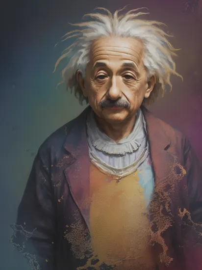 (Albert Einstein), masterpiece, best quality, 1boy, closed eyes, upper body, splashing, abstract, psychedelic, neon, honeycomb pattern, depression, film grain, dread, shabby, grime, angst, seedy, downtrodden