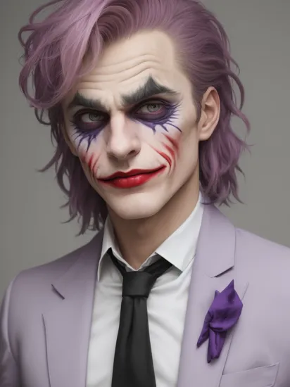 sks man, (larr3ta:1)  dressed like (The Joker:1) with (serious look:1.5) with multicolor hair looking to the camera,   <lyco:locon_perfecteyes_v1_from_v1_64_32:0.5> 